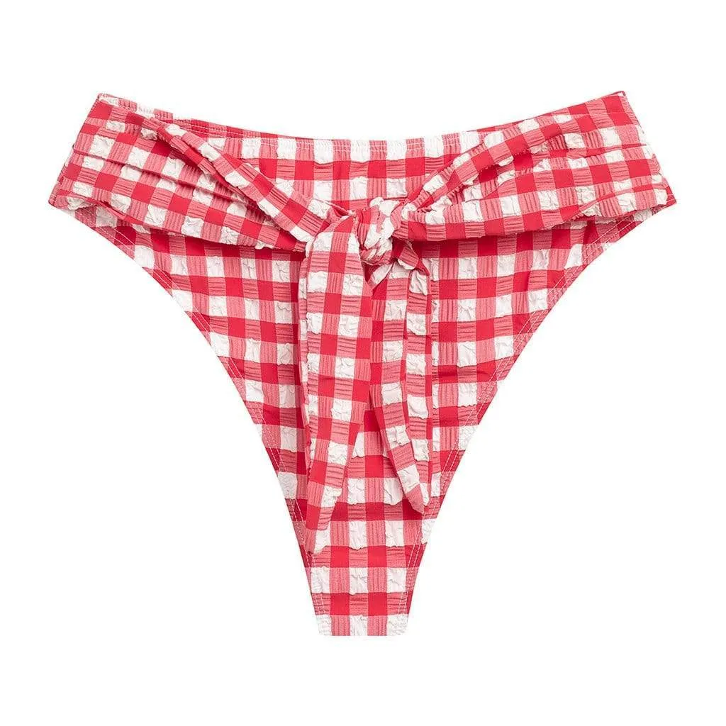 Red Gingham Paula Tie-Up Bikini Bottom