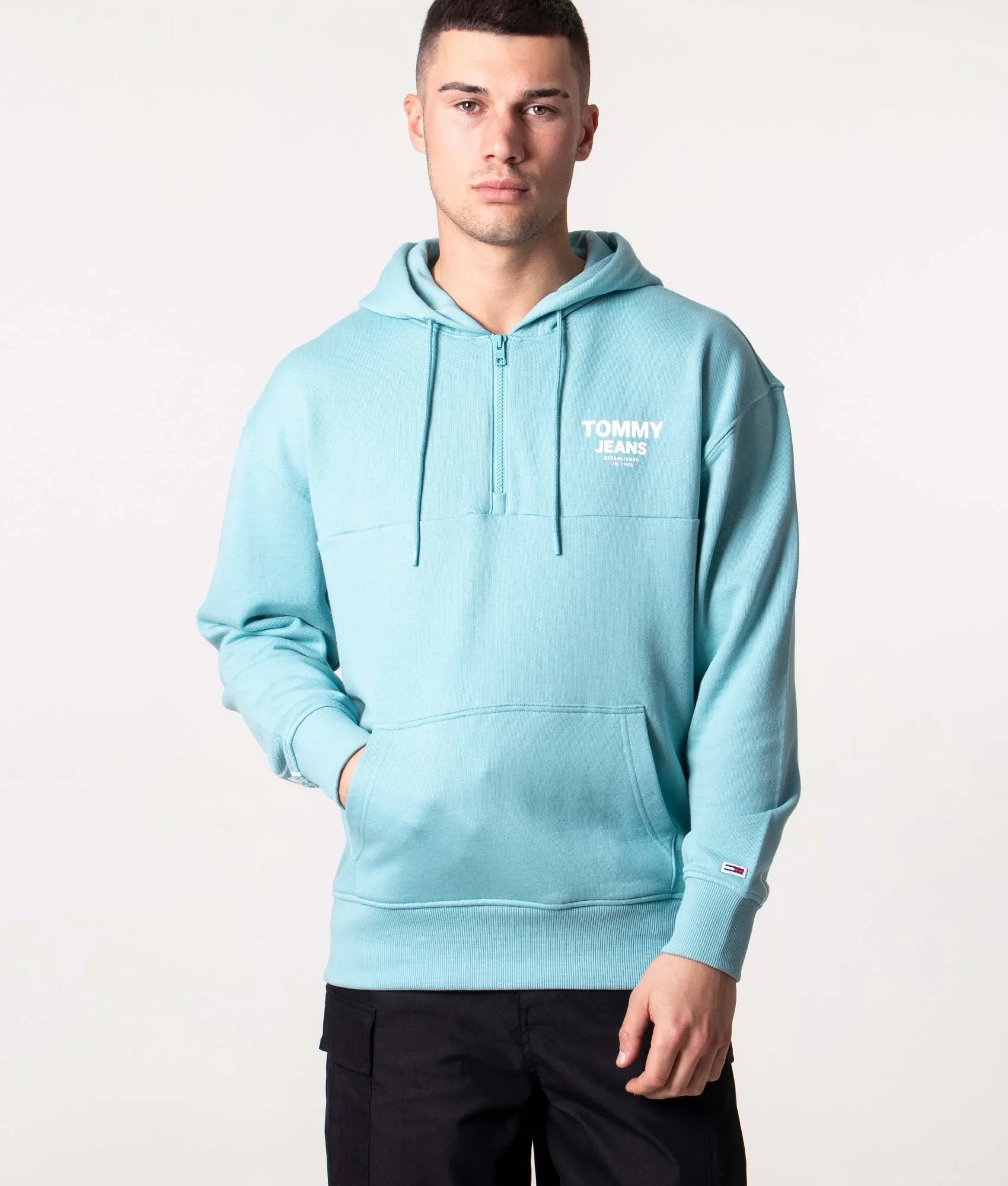 Relaxed Fit Logo Tape Quarter Zip Hoodie