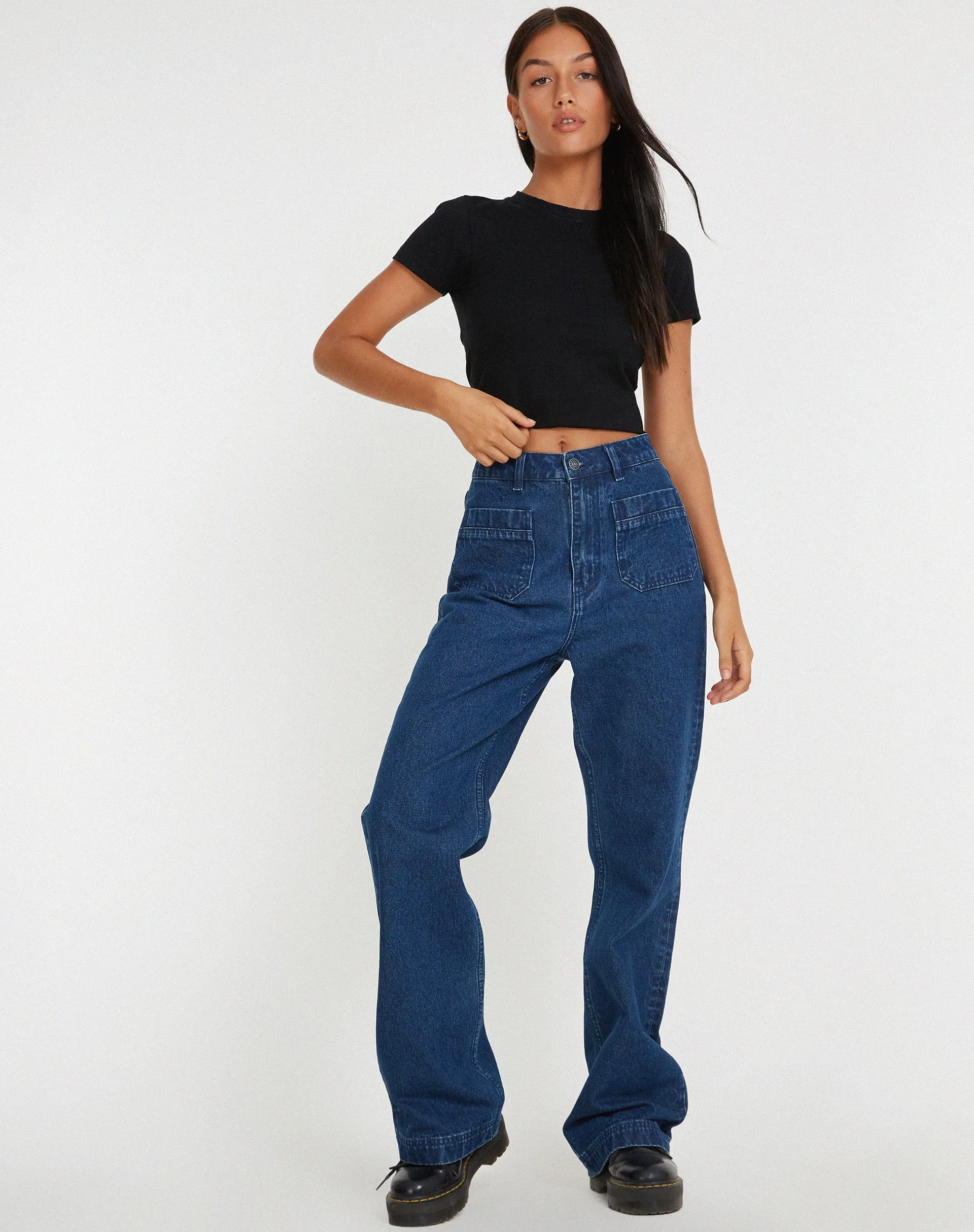 Retro Pocket Flare Jeans in 90's Indigo