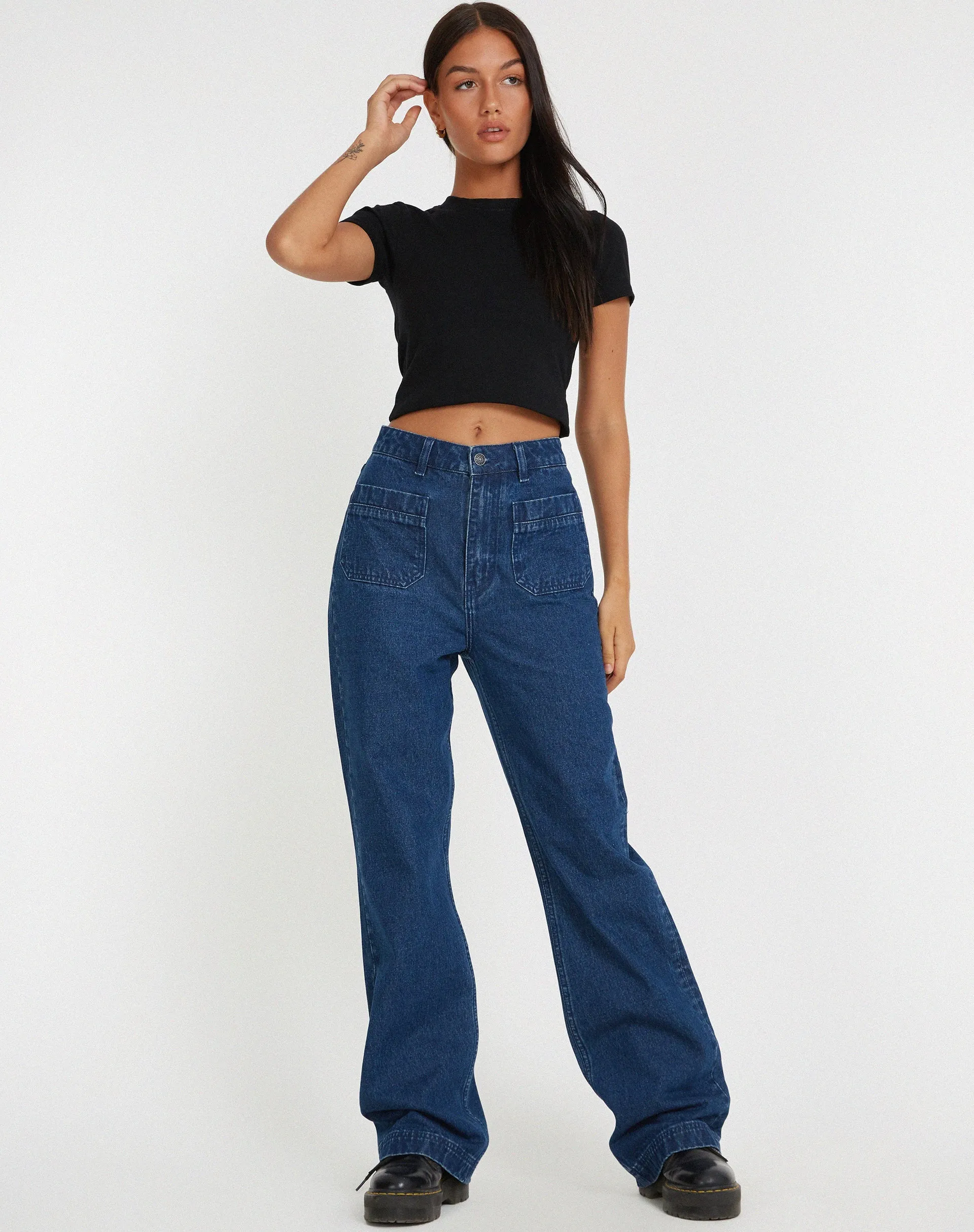 Retro Pocket Flare Jeans in 90's Indigo