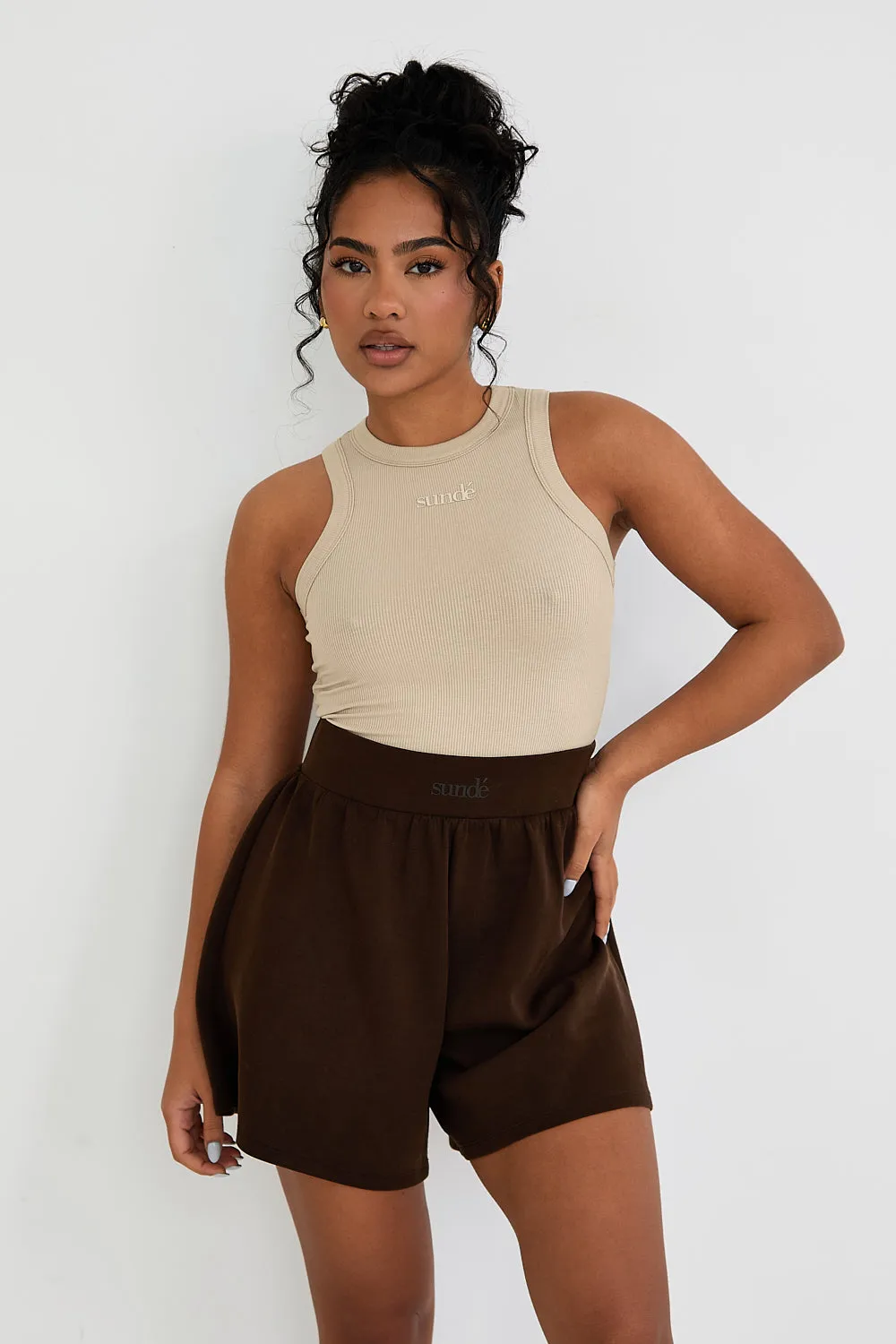 Ribbed Racer Top - Latte