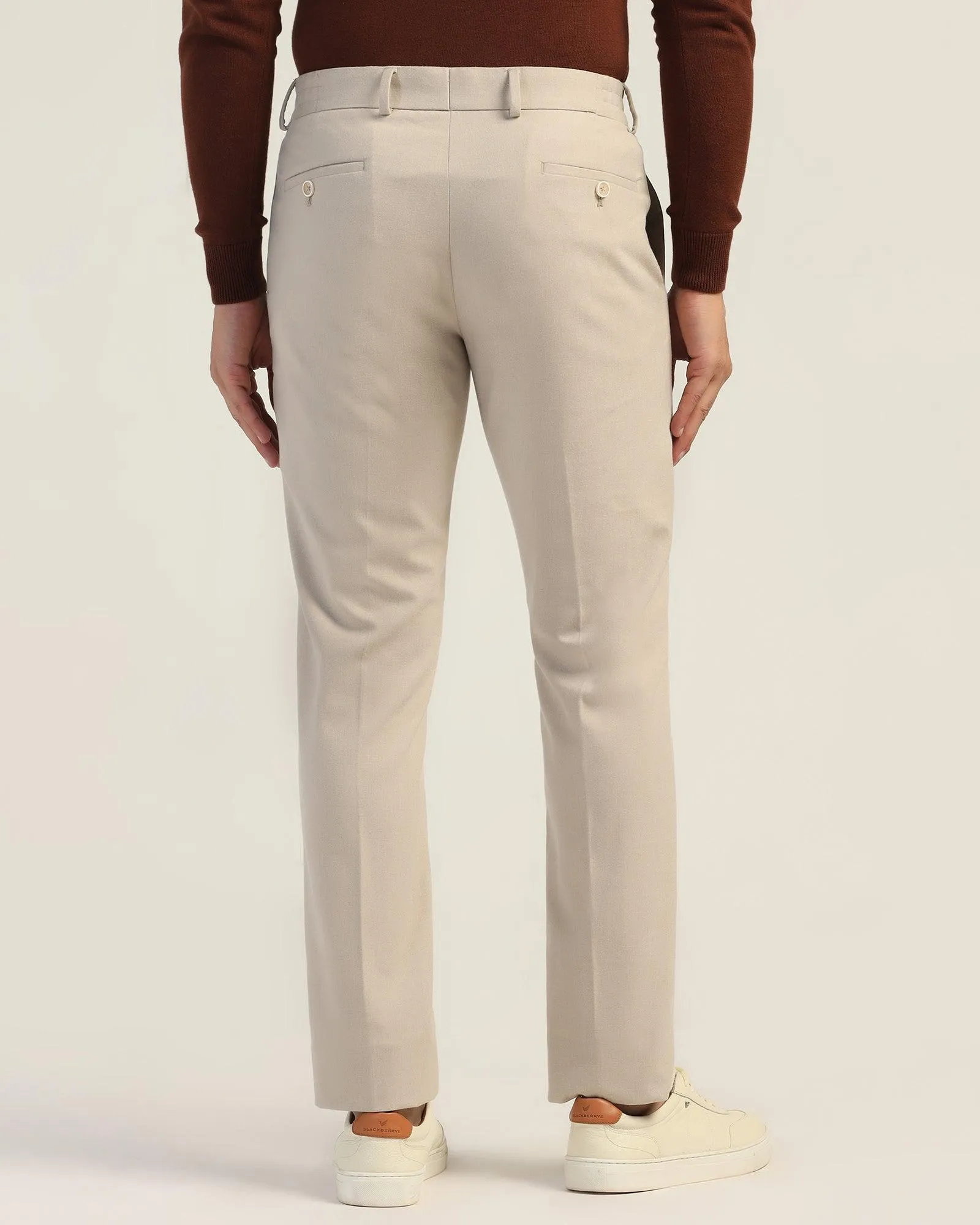 Slim Comfort B-95 Formal Beige Solid Trouser - Thunderbird