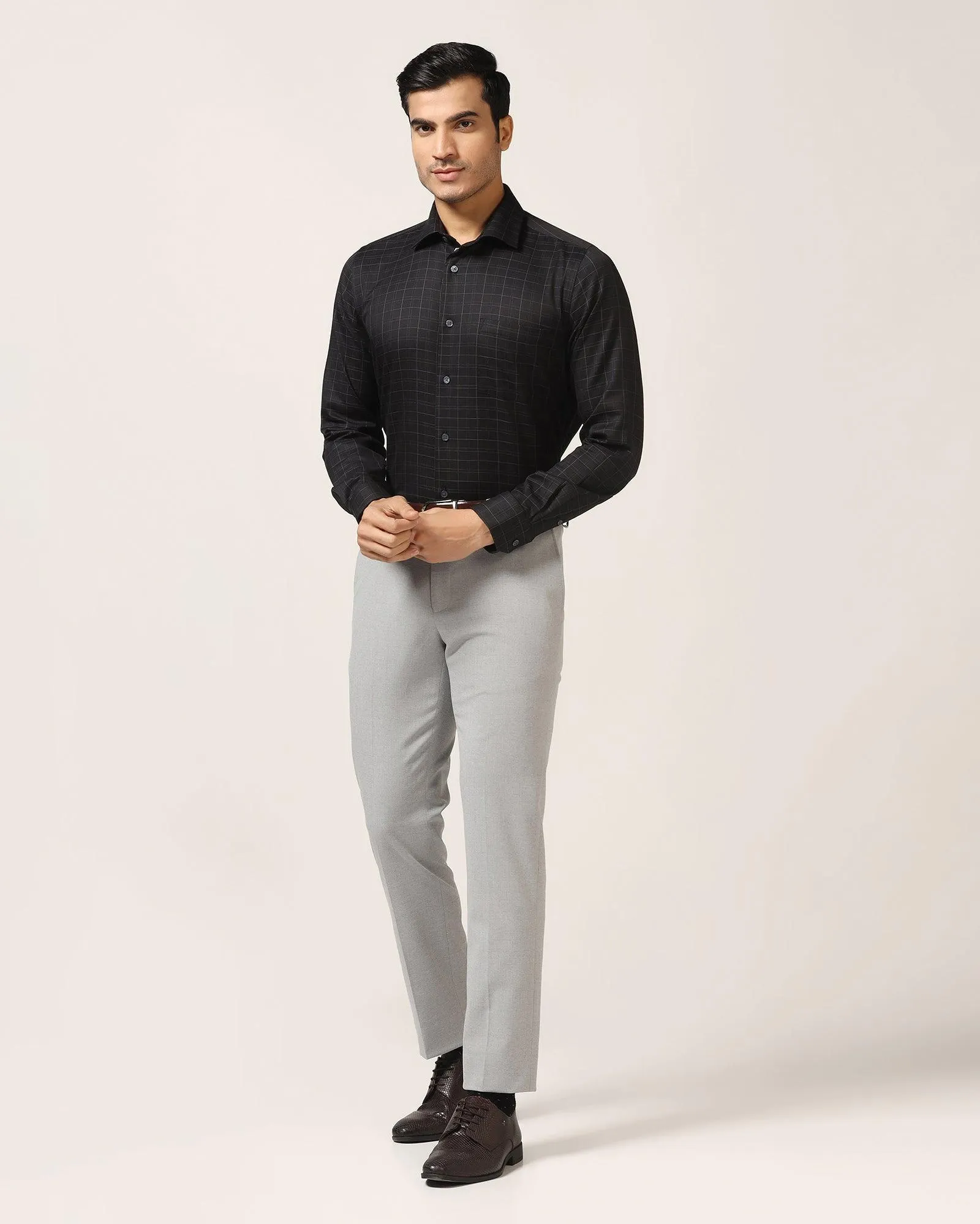 Slim Comfort B-95 Formal Light Grey Textured Trouser - Enticer