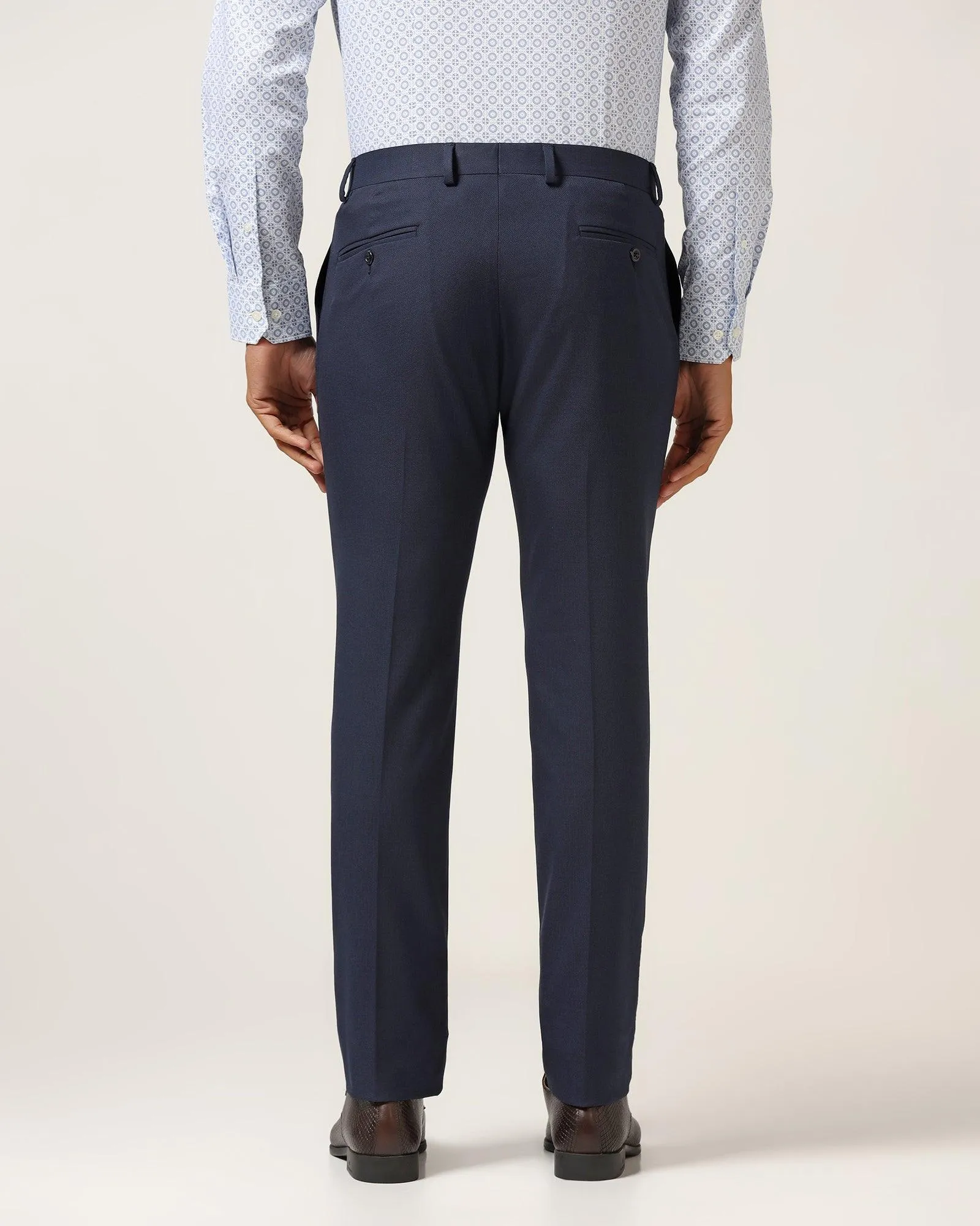 Slim Fit B-91 Formal Navy Textured Trouser - Freto