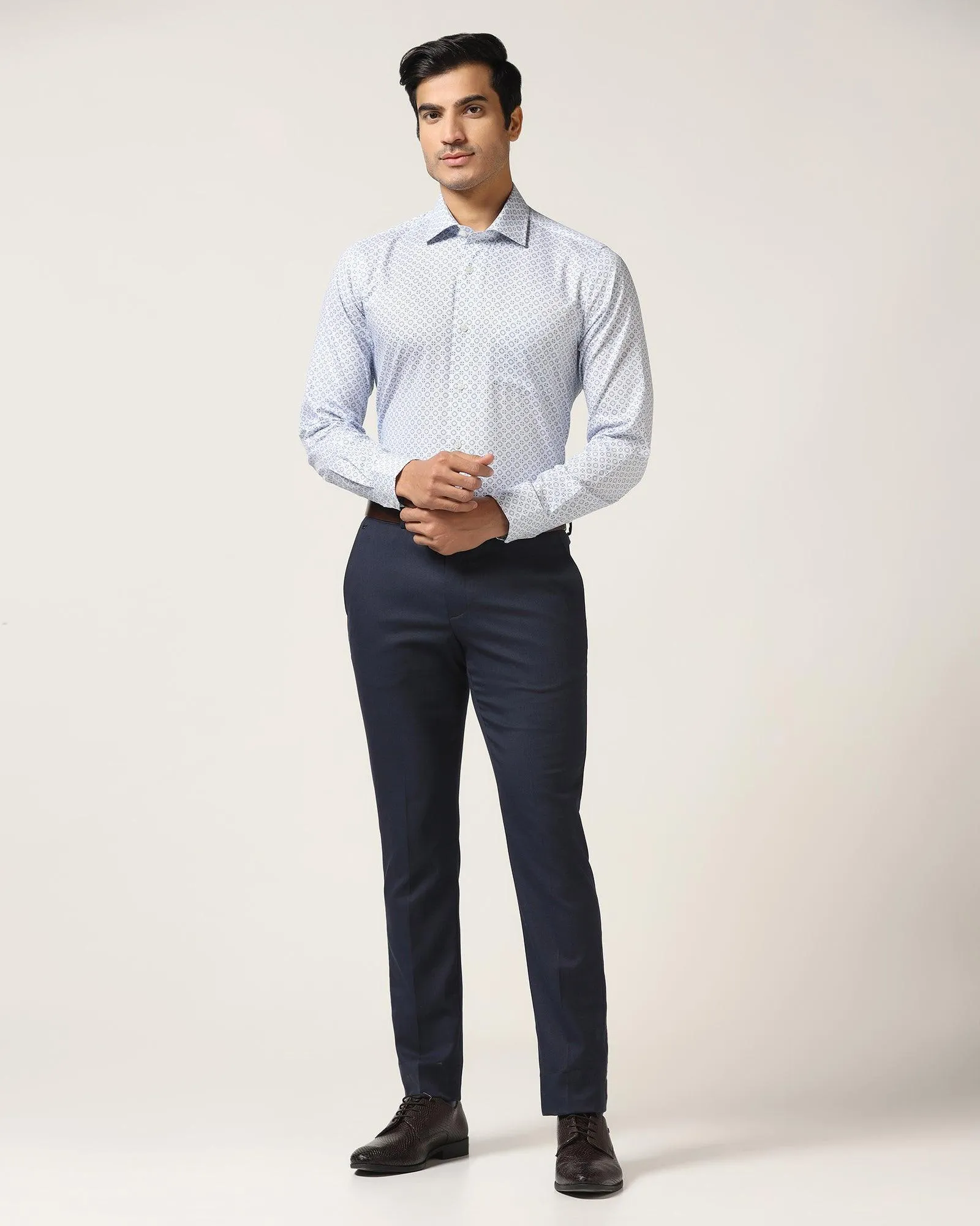 Slim Fit B-91 Formal Navy Textured Trouser - Freto