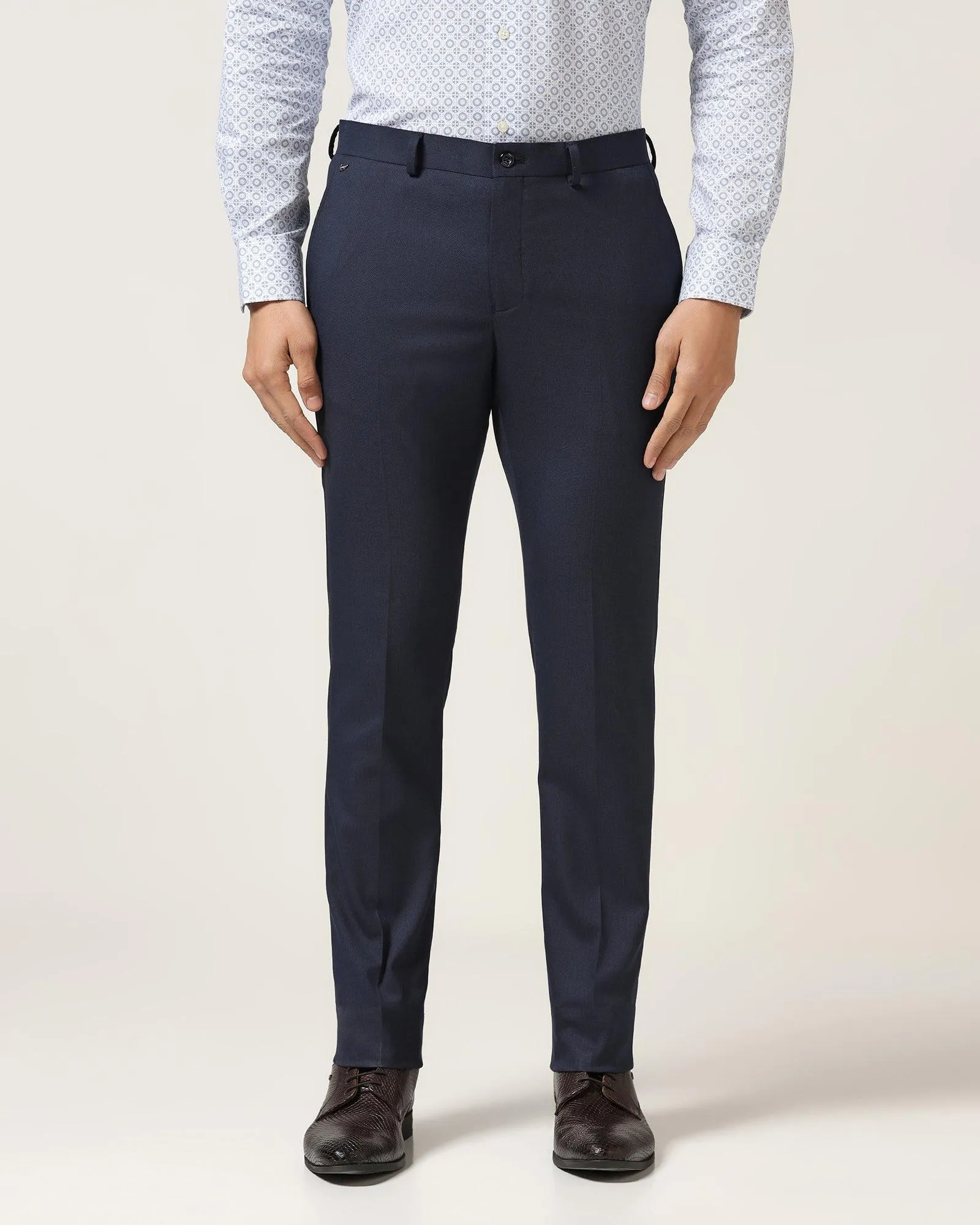 Slim Fit B-91 Formal Navy Textured Trouser - Freto