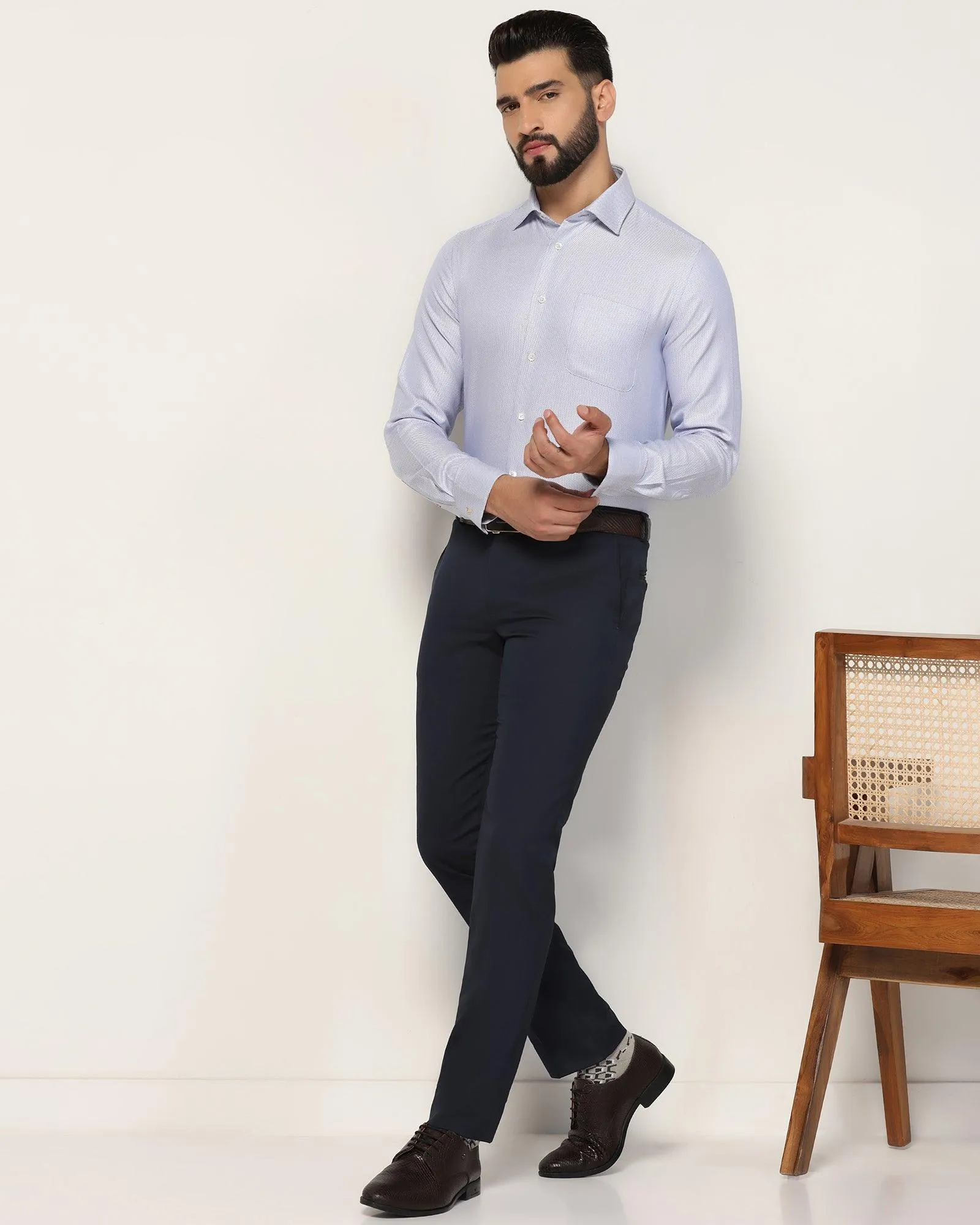 Slim Fit B-91 Formal Navy Textured Trouser - Gladiator