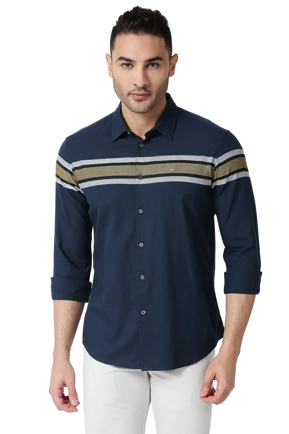 Slim Fit Cotton Twill Dobby Weft Eng Stripe Shirt