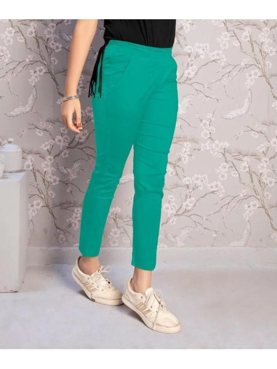 Soft Lycra Cotton Sea Green Women Pants