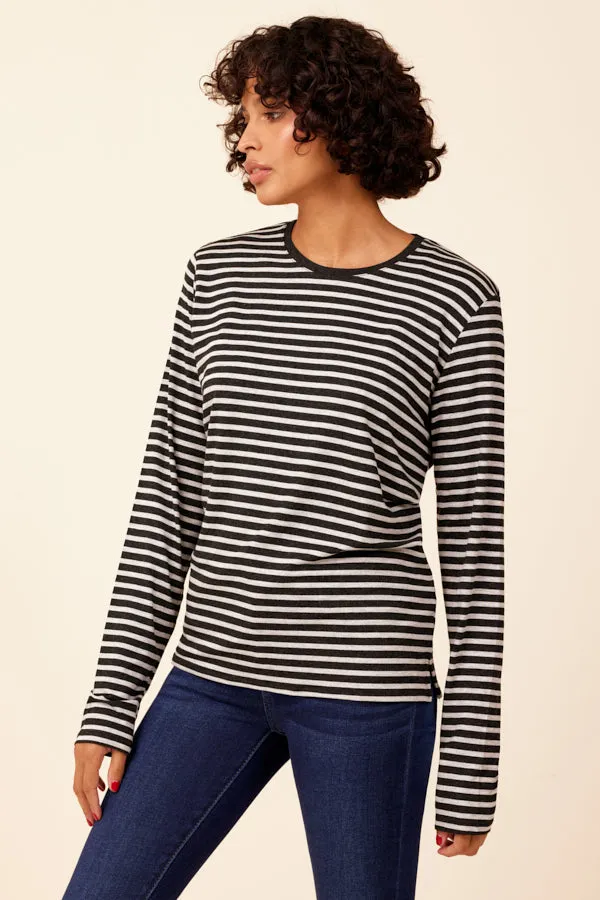 Soft Touch Striped Semi Relaxed Crewneck in Anthracite Chine/Black