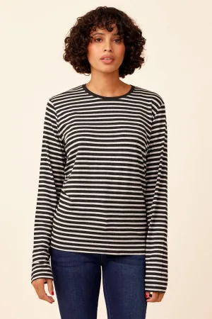 Soft Touch Striped Semi Relaxed Crewneck in Anthracite Chine/Black