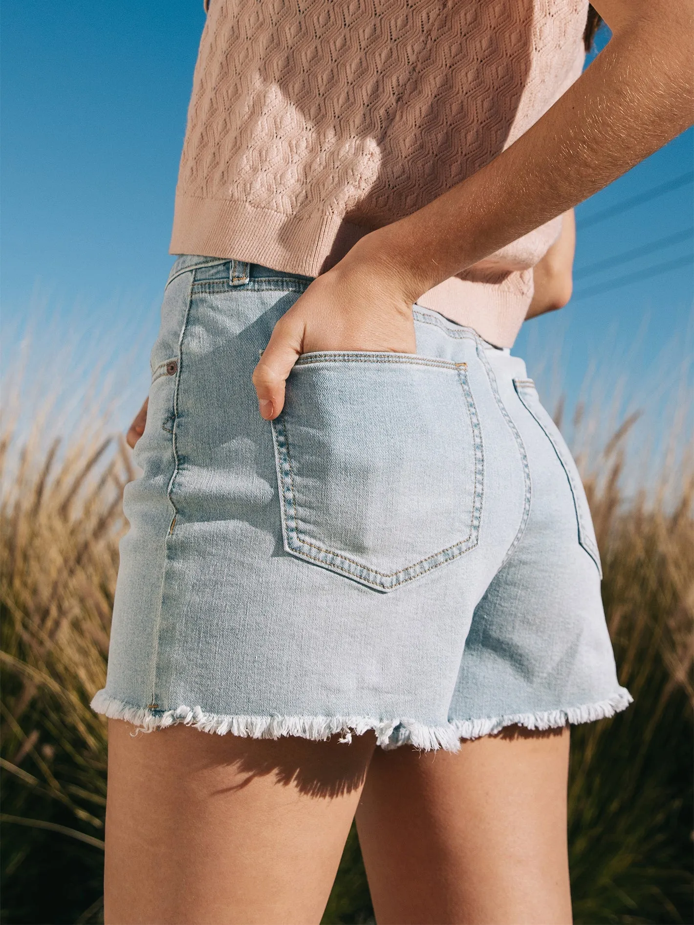 Stone Step High Rise Shorts - Retro Blue