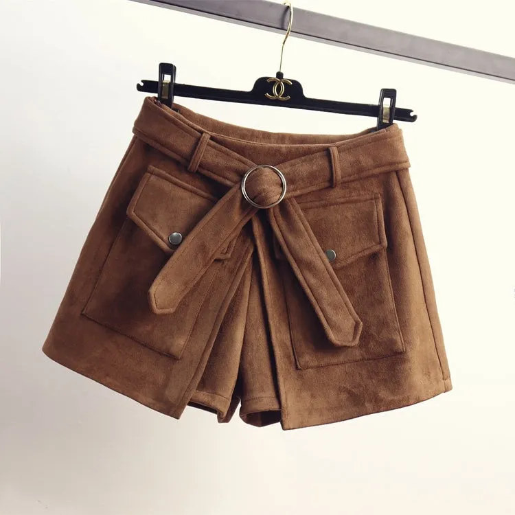 Suede shorts women slim pants