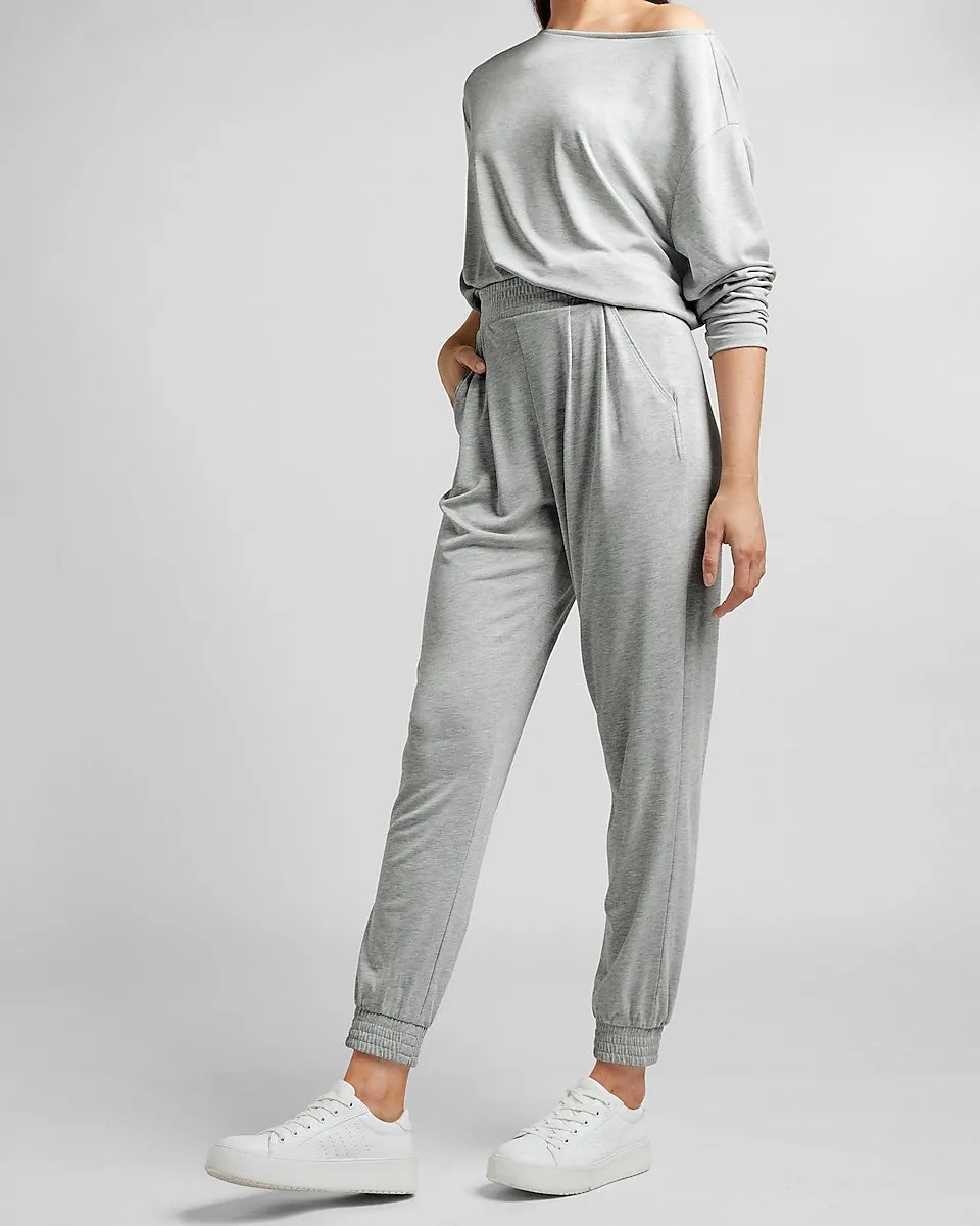 Super High Waisted Silky Sueded Jersey Joggers in Silver Heather Gray