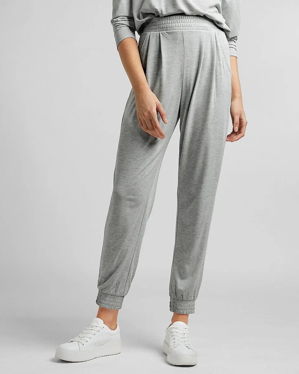 Super High Waisted Silky Sueded Jersey Joggers in Silver Heather Gray