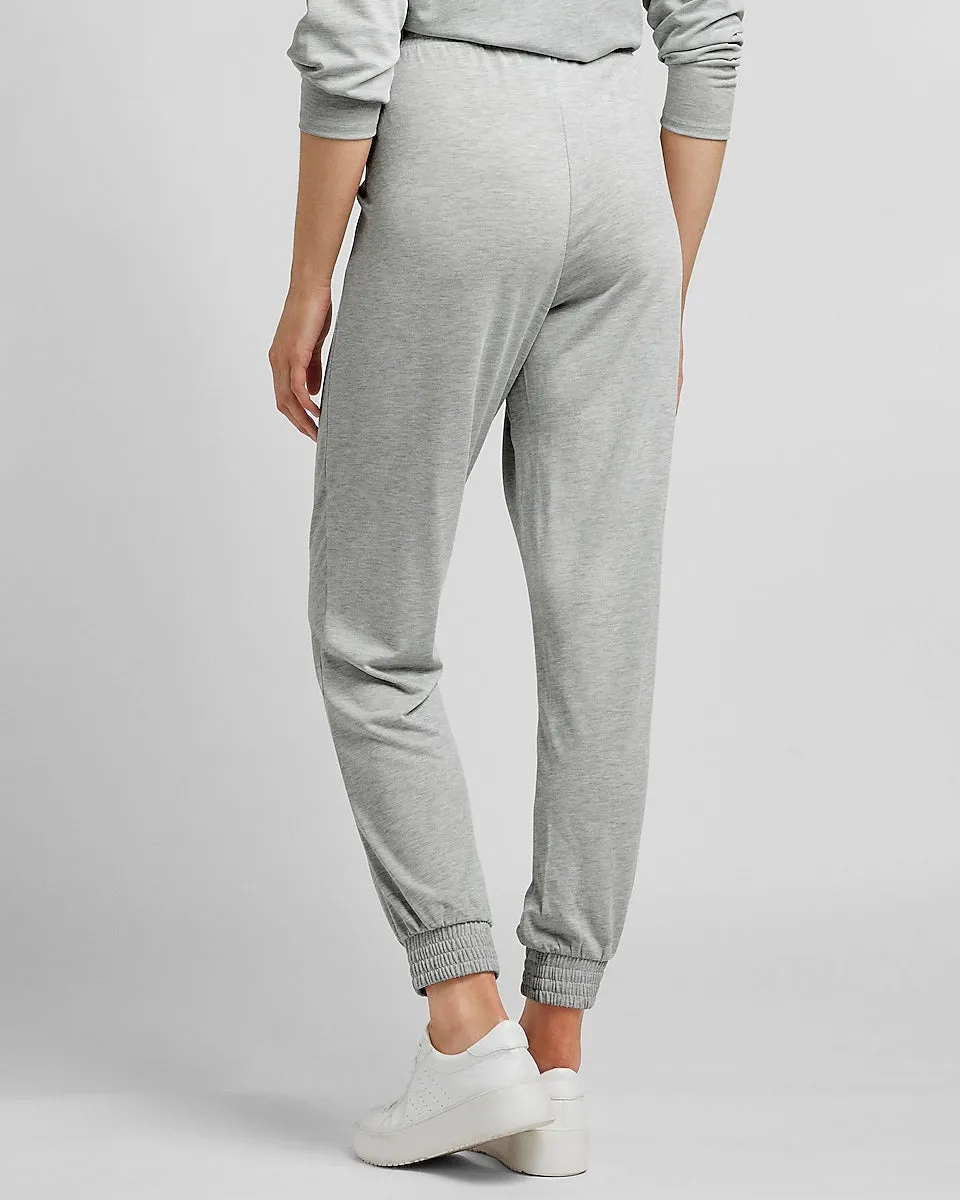 Super High Waisted Silky Sueded Jersey Joggers in Silver Heather Gray