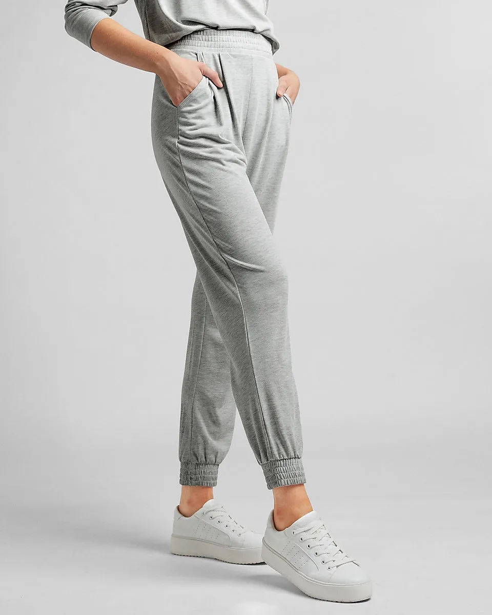 Super High Waisted Silky Sueded Jersey Joggers in Silver Heather Gray