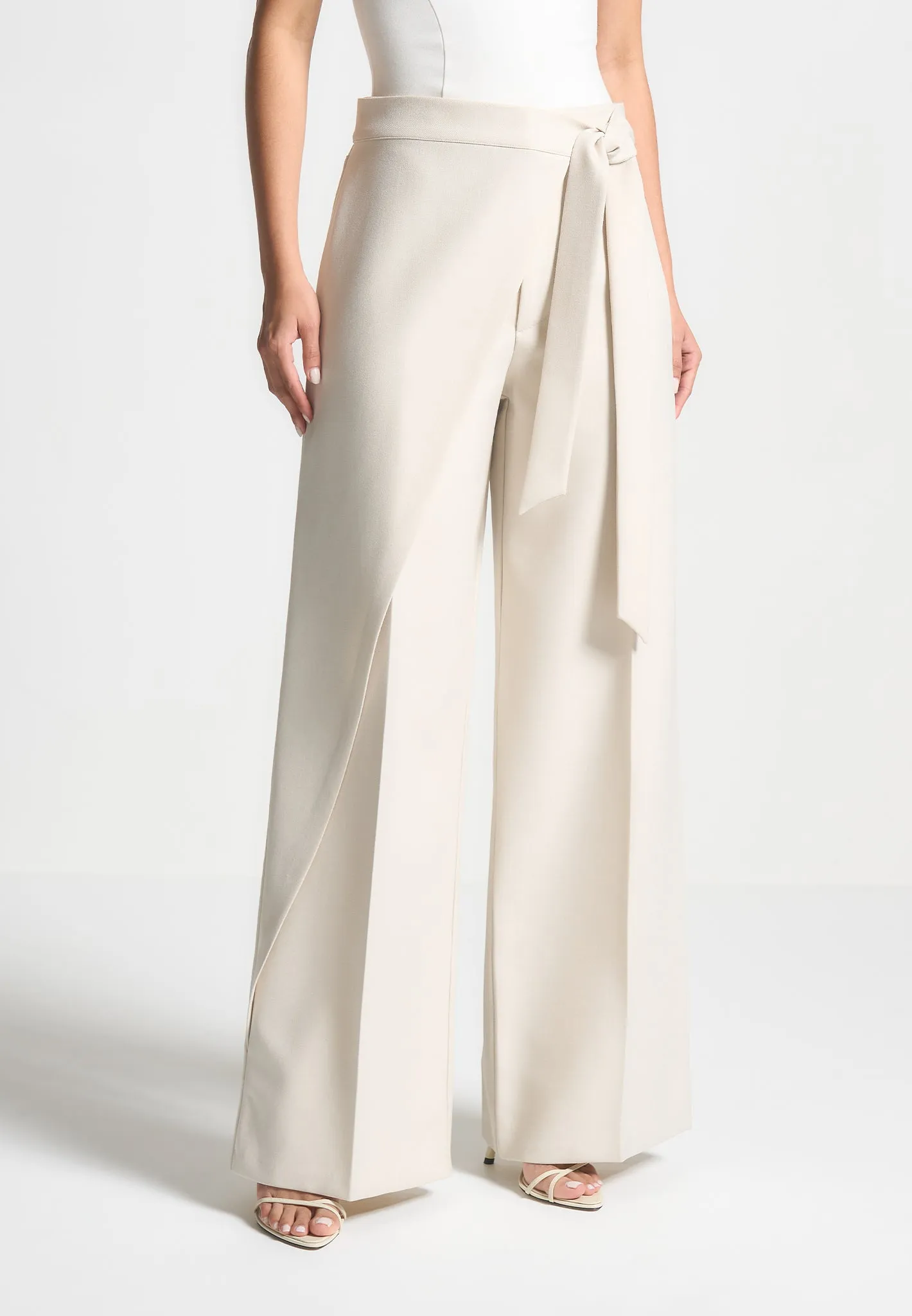 Tailored Wrap Trousers with Tie - Light Beige