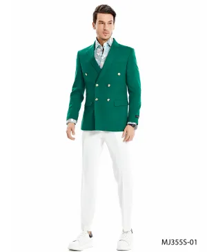 Tazio Green Double Breast Slim Fit Linen Sports Coat