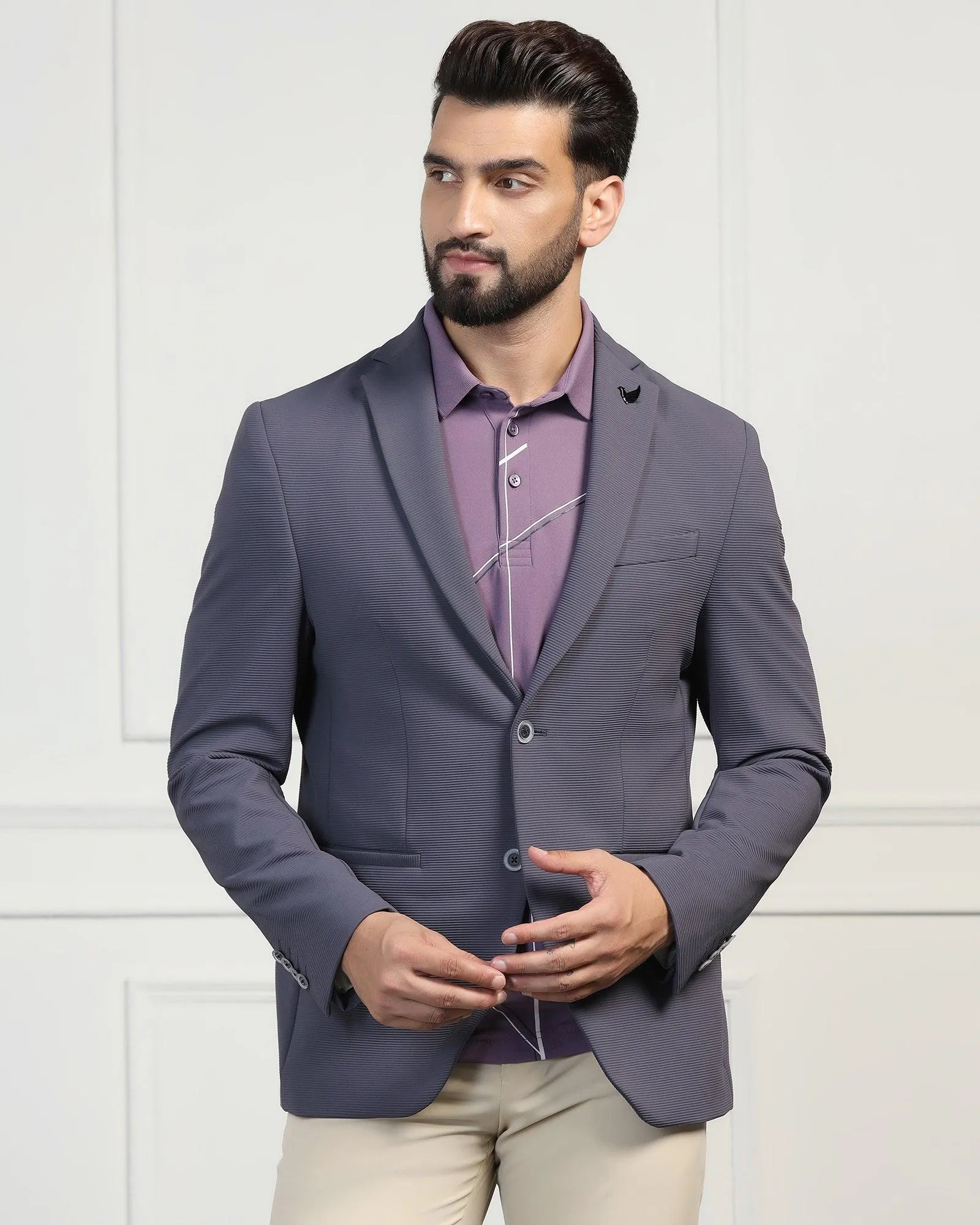 Elegant TechPro Formal Blazer with Grey Stripes - Fiesta Edition