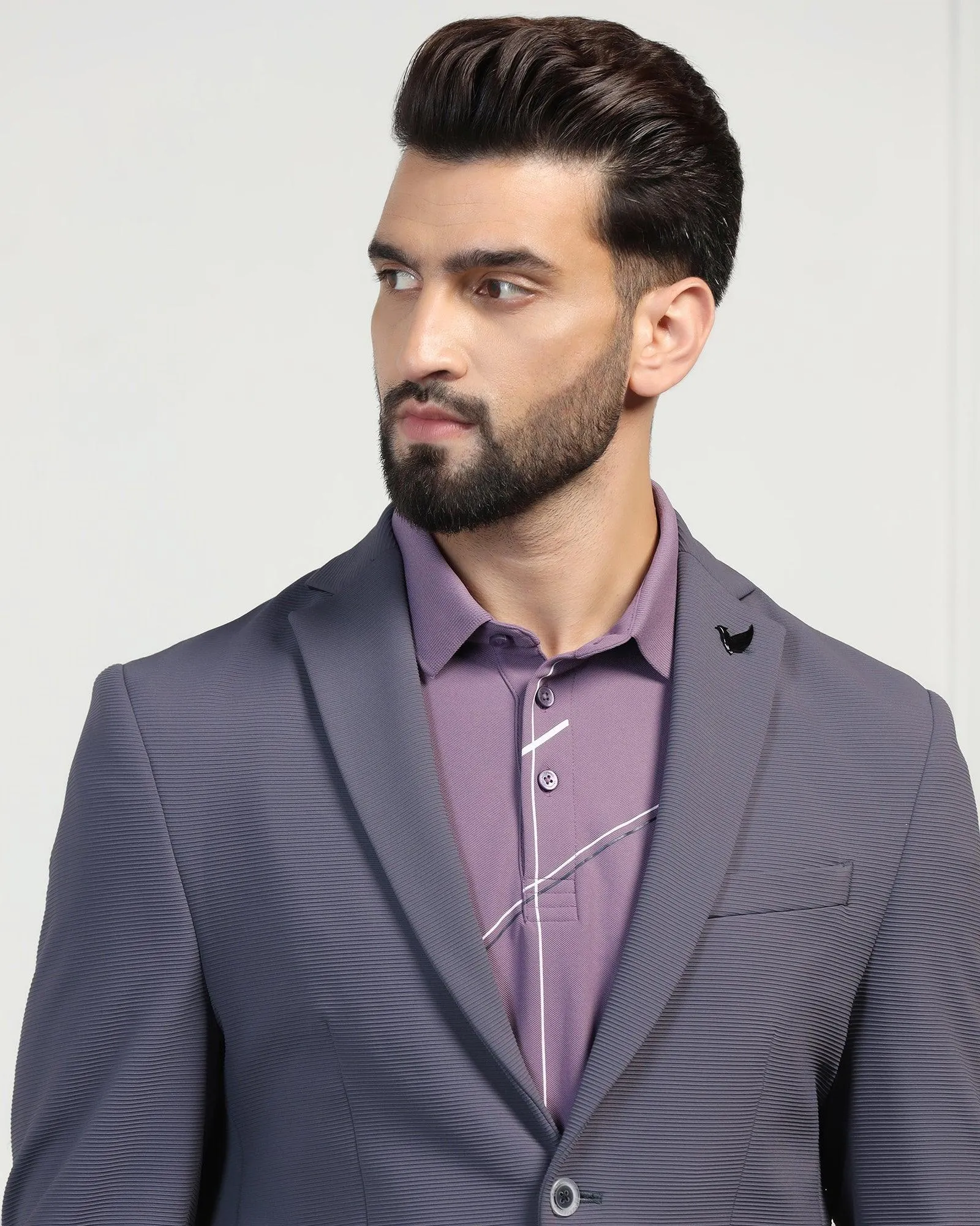 Elegant TechPro Formal Blazer with Grey Stripes - Fiesta Edition