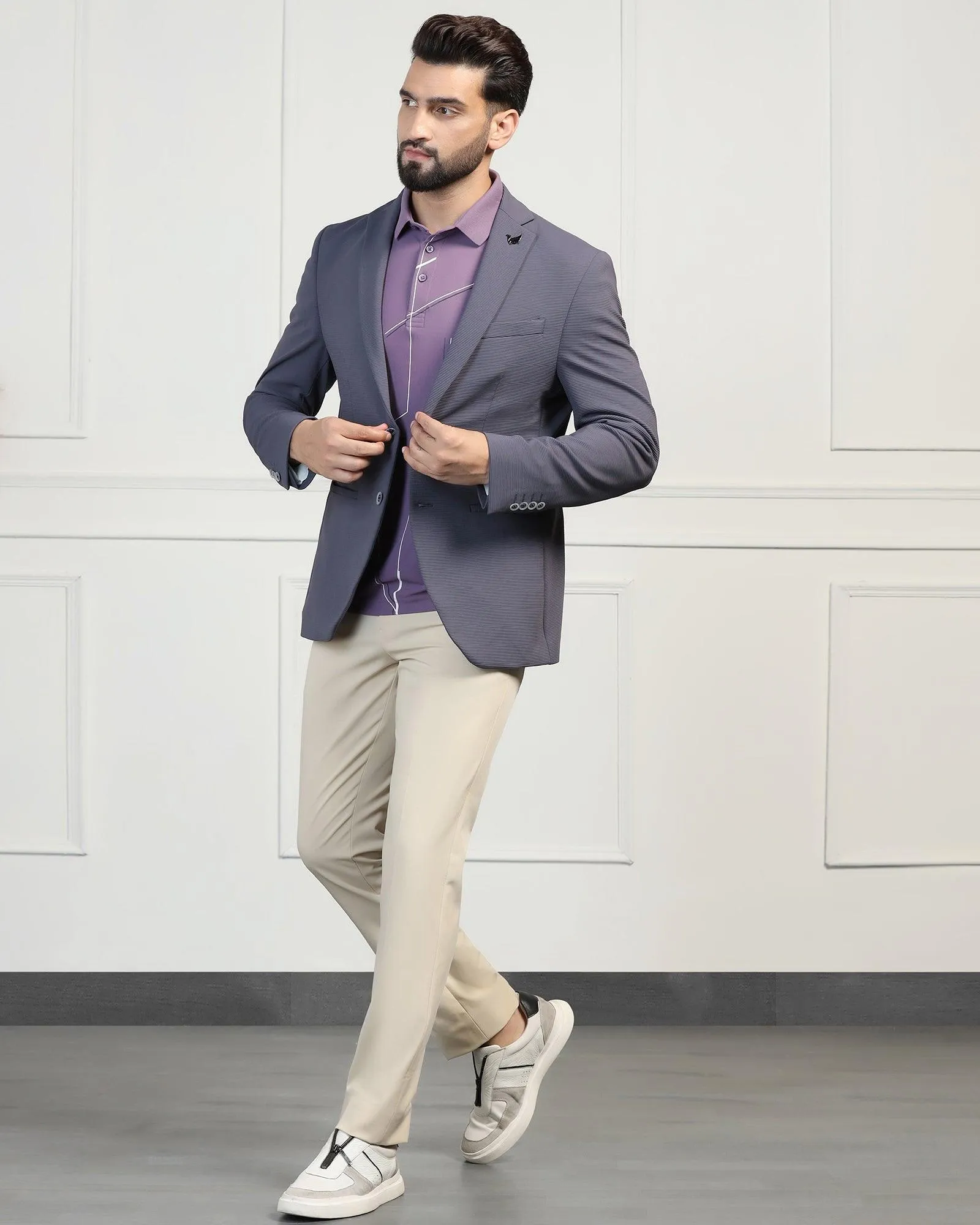 Elegant TechPro Formal Blazer with Grey Stripes - Fiesta Edition