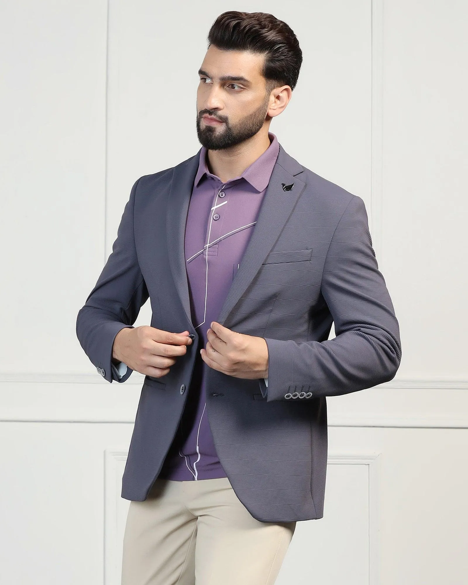 Elegant TechPro Formal Blazer with Grey Stripes - Fiesta Edition