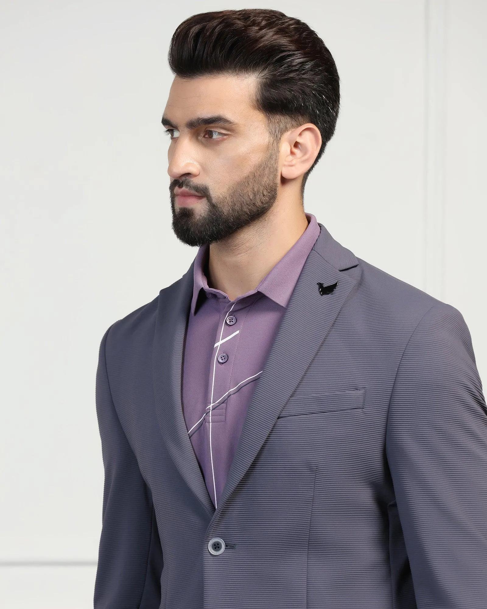 Elegant TechPro Formal Blazer with Grey Stripes - Fiesta Edition