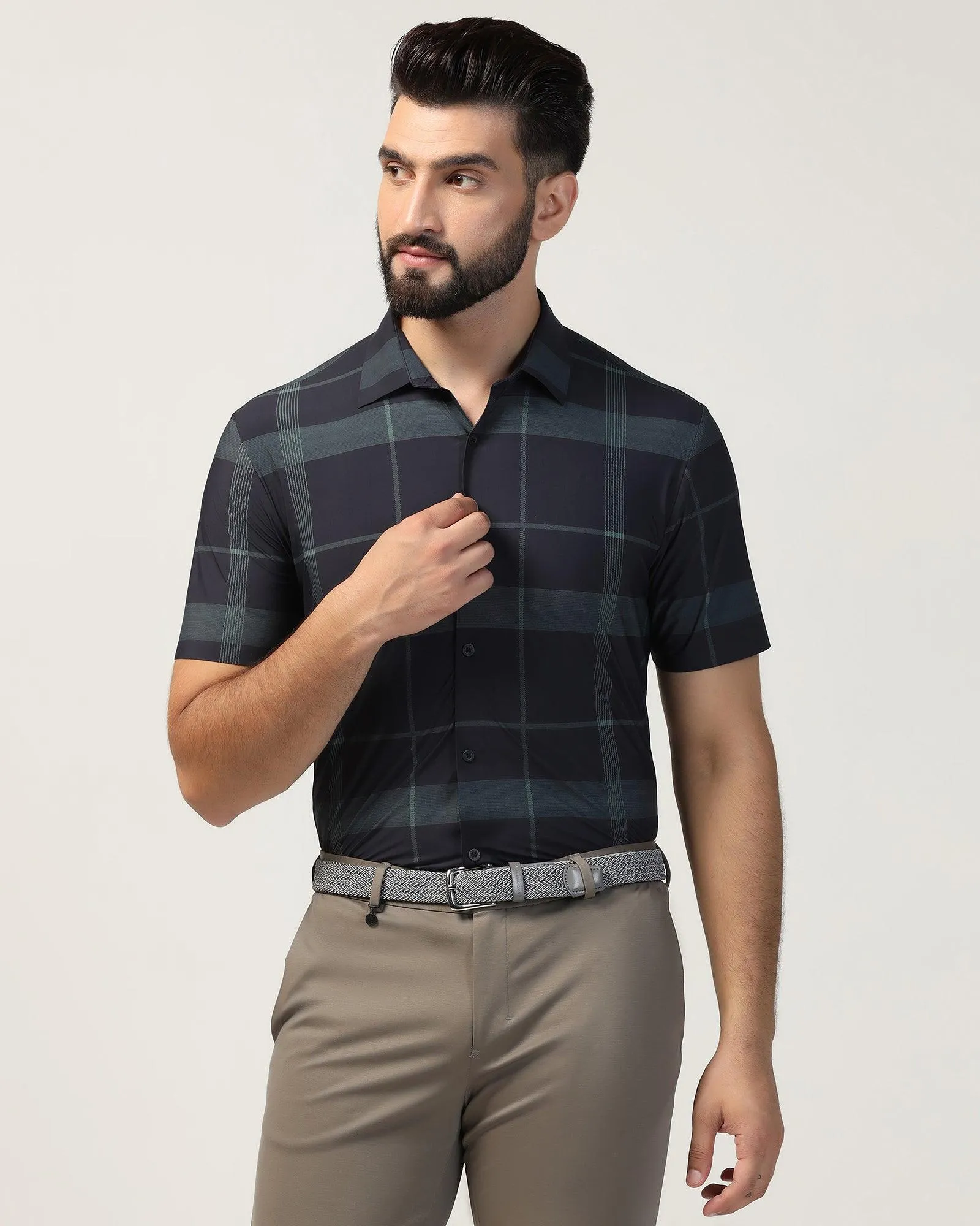 TechPro Formal Half Sleeve Black Check Shirt - Shelby