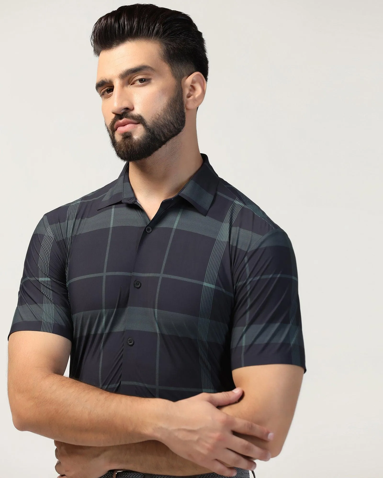 TechPro Formal Half Sleeve Black Check Shirt - Shelby