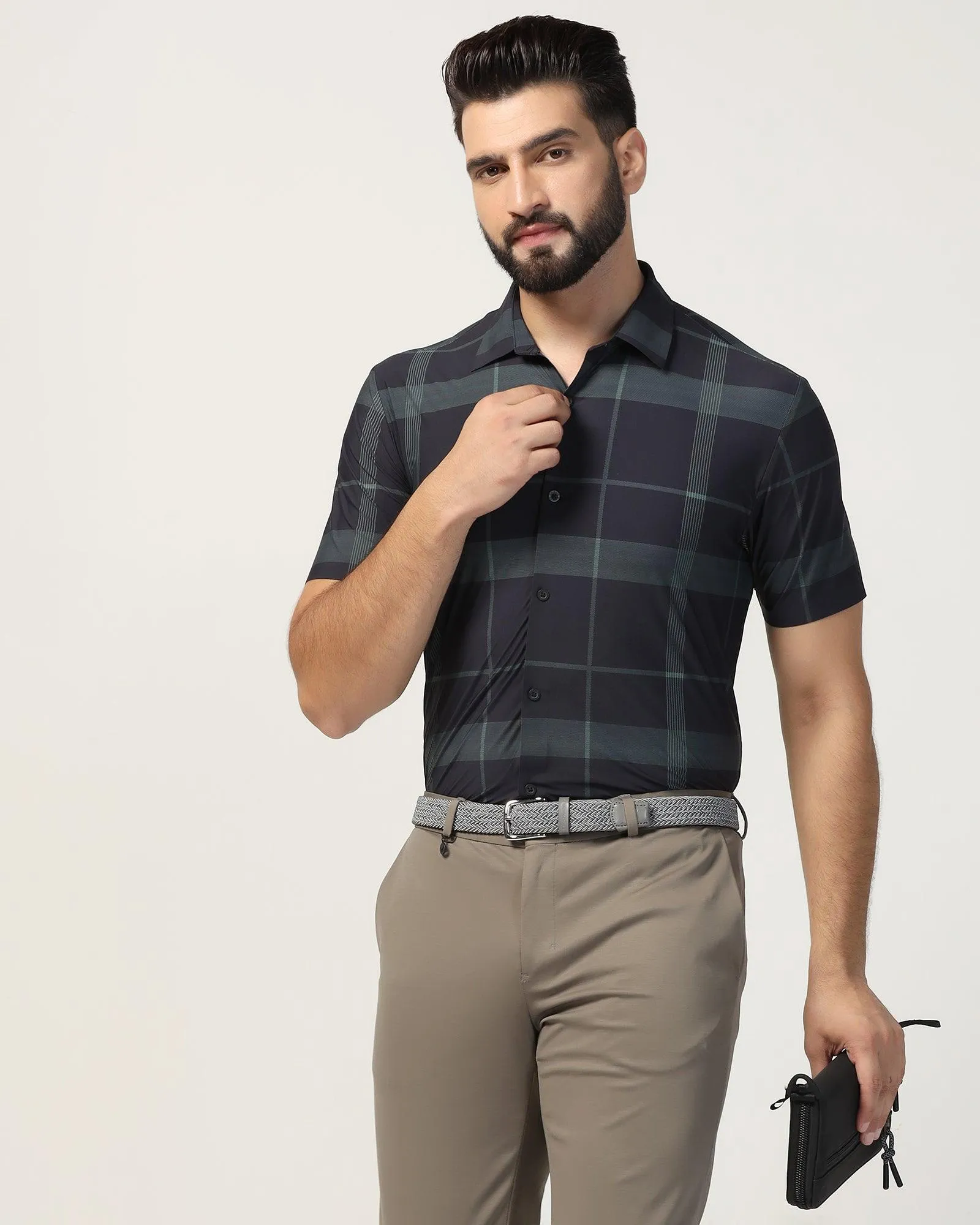 TechPro Formal Half Sleeve Black Check Shirt - Shelby