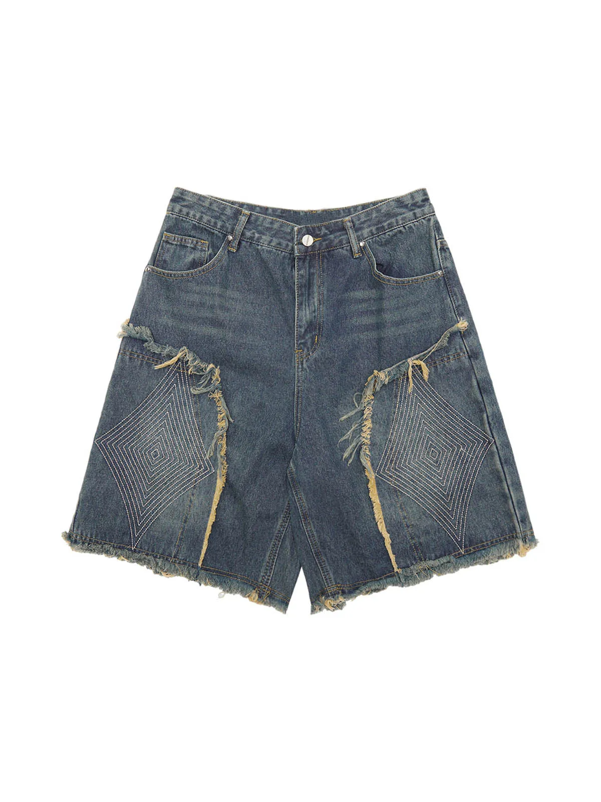 Thesupermade Retro Stitching Diamonds Embroidery Shorts