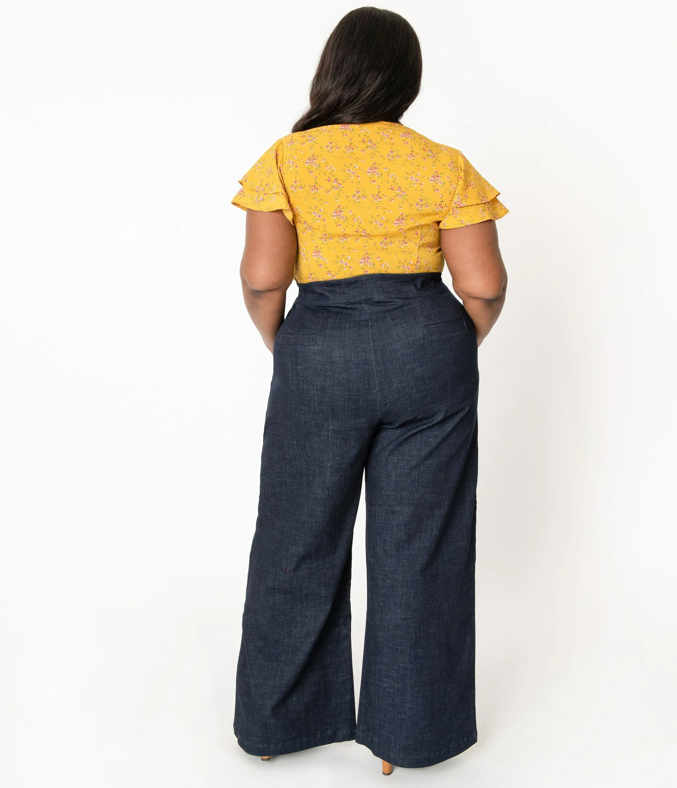 Unique Vintage Plus Size 1940s Style Blue Denim High Waist Ginger Pants