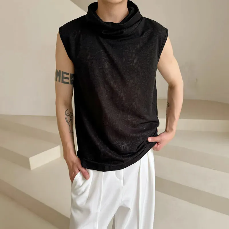 Wiaofellas   -  Men's Fashion T-shirt Ruffled Collar Sleeveless Tees Chic Tank Top Man Hip Hop Streetwear Summer Pullover Wear