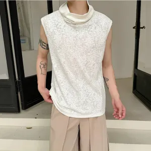 Wiaofellas   -  Men's Fashion T-shirt Ruffled Collar Sleeveless Tees Chic Tank Top Man Hip Hop Streetwear Summer Pullover Wear